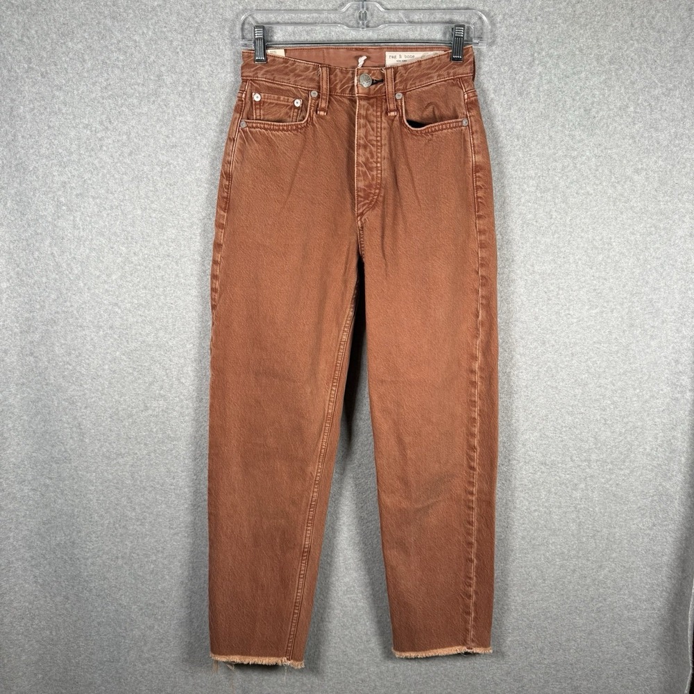 Rag & Bone Alissa High Rise Barrel Leg 23x25 Raw Hem Straight Leg Honey Brown
